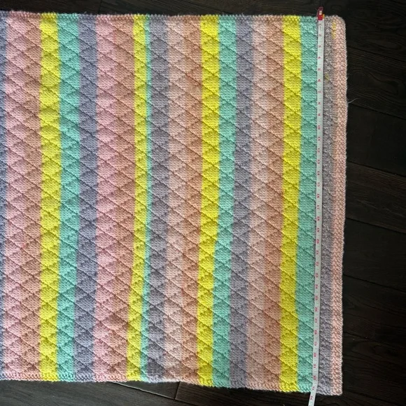 Colorful Striped Handmade Knit Baby Blanket - Picture 5 of 6